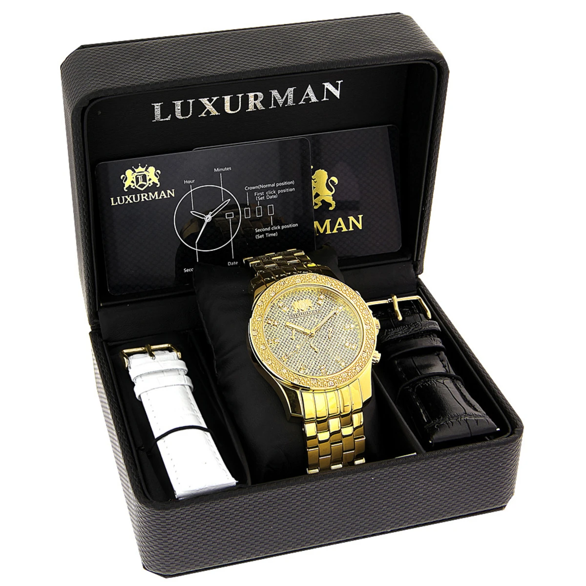 Luxurman Men's Diamond Watch 0.25ct Yellow Gold Tone 6 Luxurman Men's Diamond Watch 0.25ct Yellow Gold Tone - Image 4