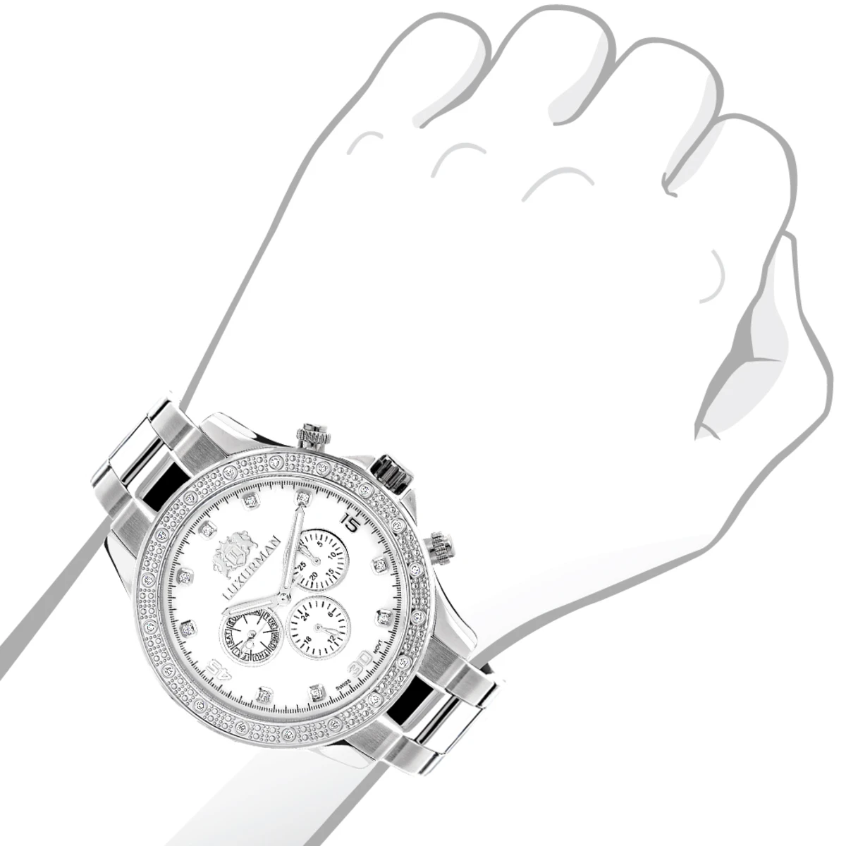 Luxurman Liberty Men's Diamond Watch 0.2ct White Gold Plated MOP Swiss Mvt 4 Luxurman Liberty Men's Diamond Watch 0.2ct White Gold Plated MOP Swiss Mvt - Image 2