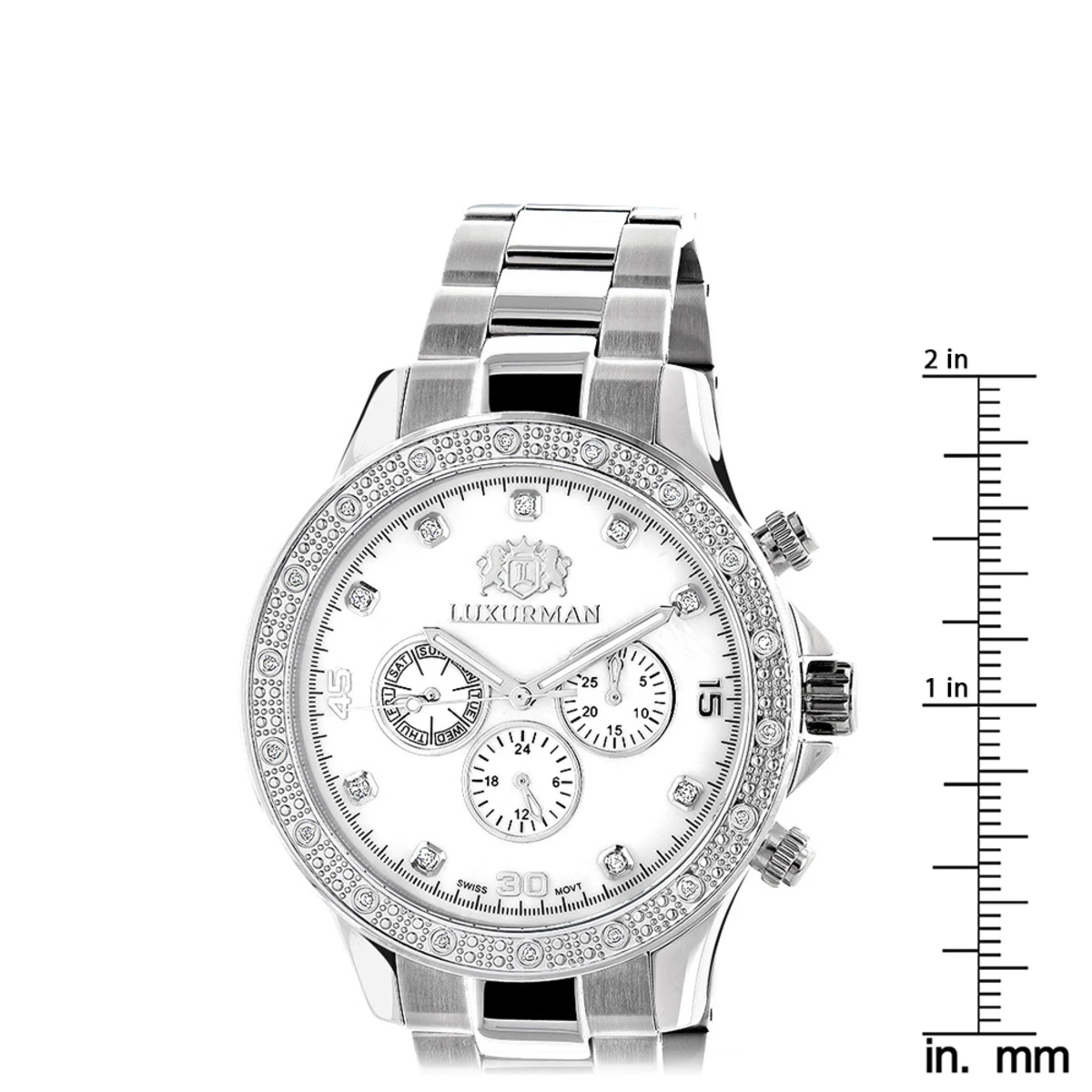 Luxurman Liberty Men's Diamond Watch 0.2ct White Gold Plated MOP Swiss Mvt 7 Luxurman Liberty Men's Diamond Watch 0.2ct White Gold Plated MOP Swiss Mvt - Image 5