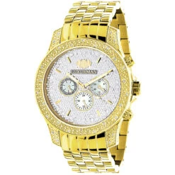 Luxurman Men's Diamond Watch 0.5ct Yellow Gold Plated