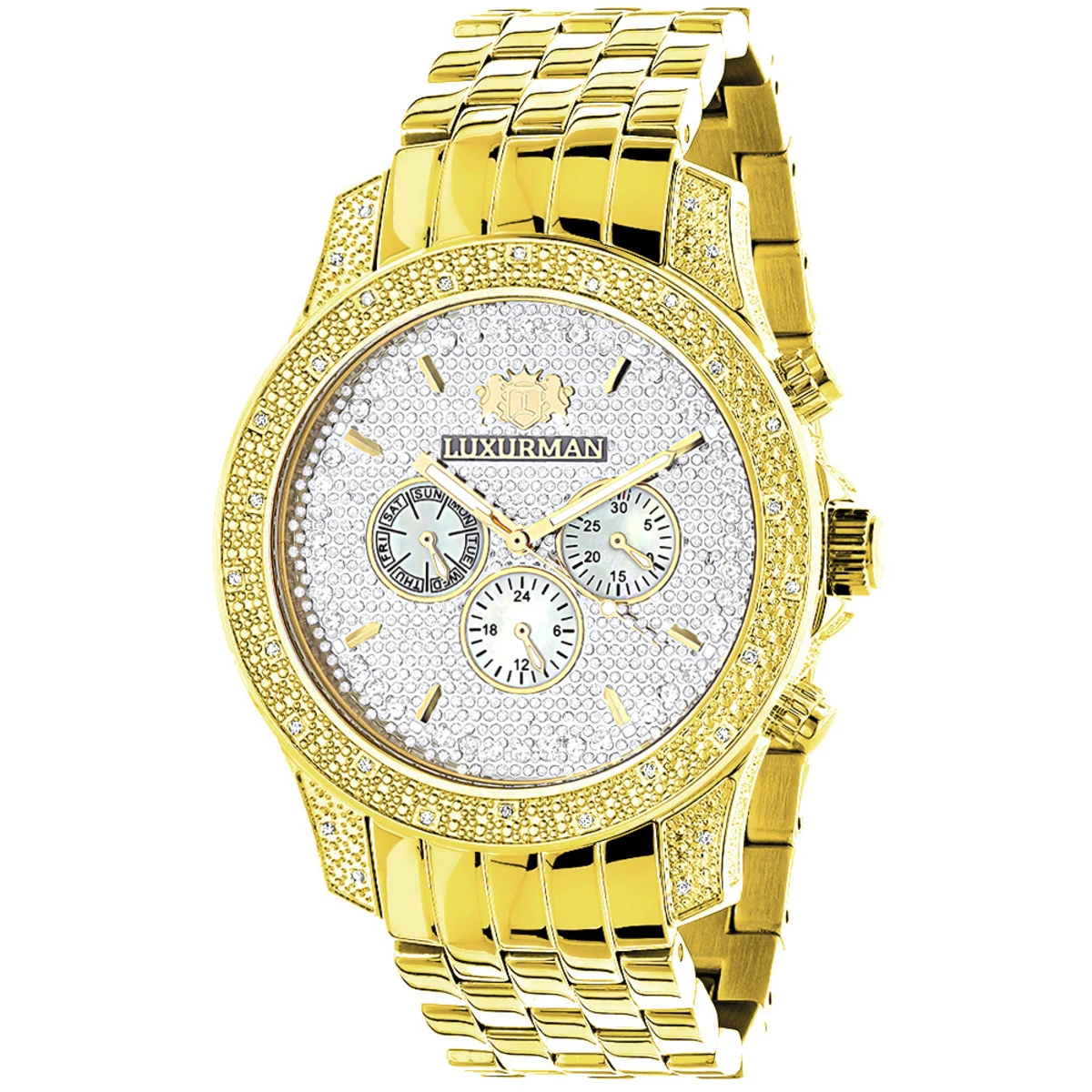 Luxurman Men's Diamond Watch 0.5ct Yellow Gold Plated 3 Luxurman Men's Diamond Watch 0.5ct Yellow Gold Plated