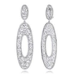 LUXURMAN Oval Designer Diamond Drop Earrings For Women 14K White Gold 9ct