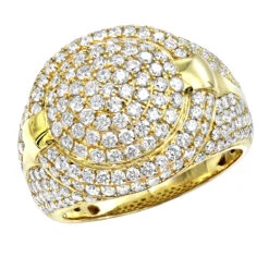 Luxurman Statement Men's Diamond 14K Yellow Gold Pinky Ring Round Shape 3.75c