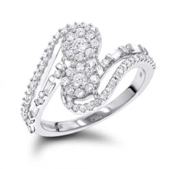 LUXURMAN Unique Women's 14K White Gold 2 Cluster Diamond Ring 0.8ct