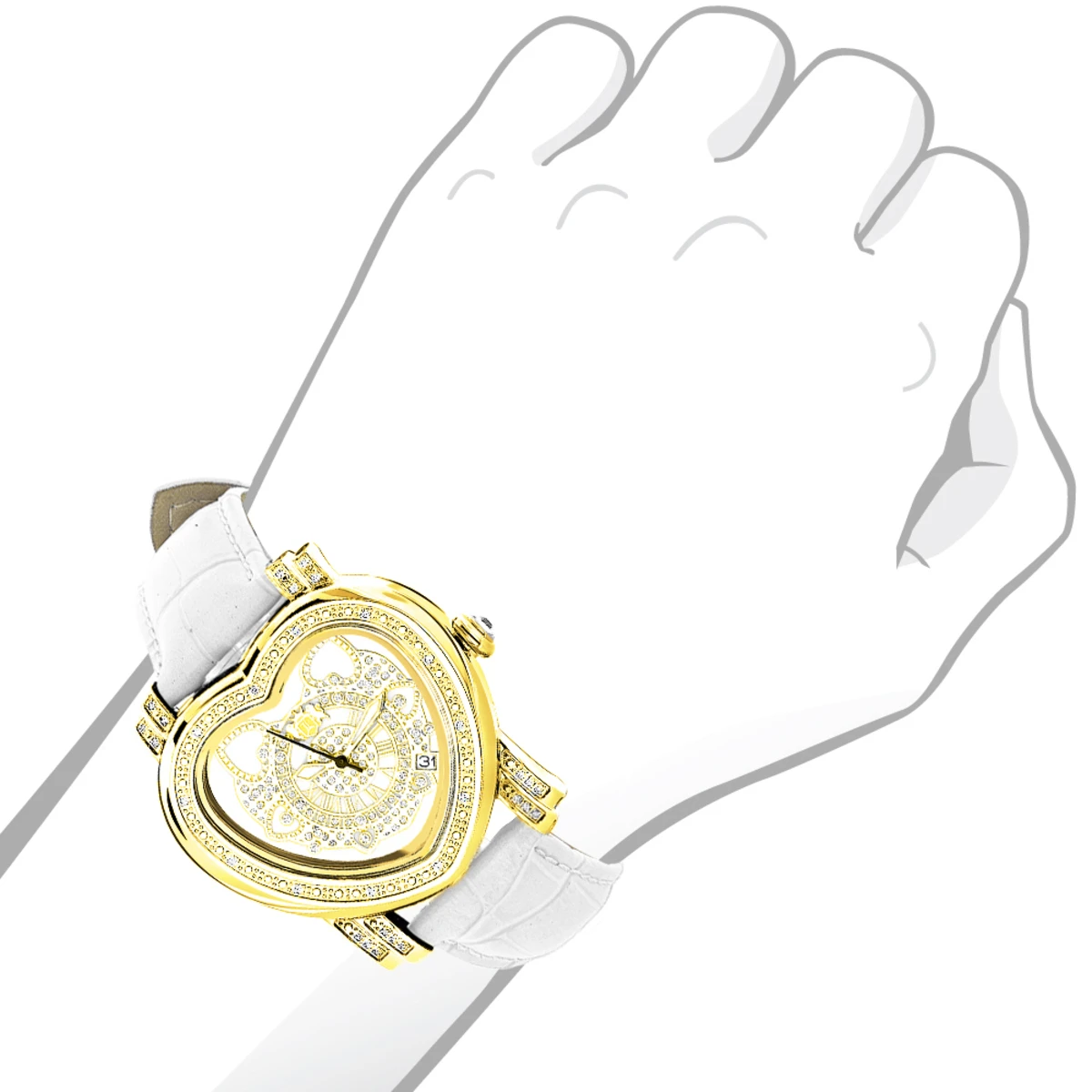 Luxurman Ladies Diamond Heart Watch 0.30ct Yellow Gold Plated 6 Luxurman Ladies Diamond Heart Watch 0.30ct Yellow Gold Plated - Image 4