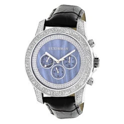 Luxurman Men's Diamond Watch 0.50ct Blue Freeze