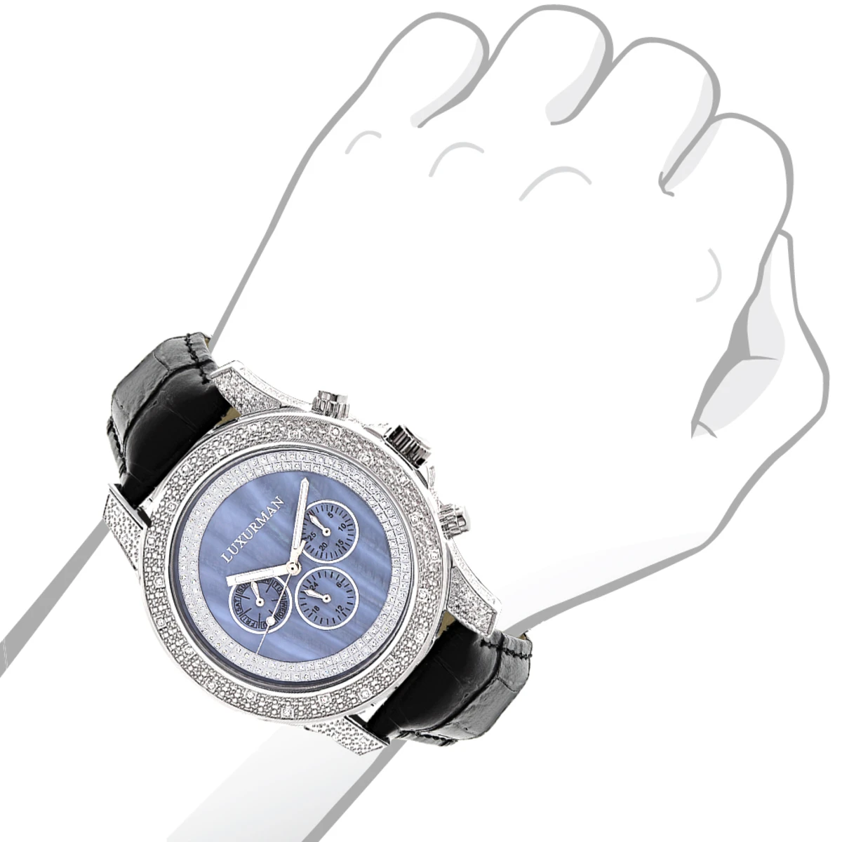 Luxurman Men's Diamond Watch 0.50ct Blue Freeze 4 Luxurman Men's Diamond Watch 0.50ct Blue Freeze - Image 2