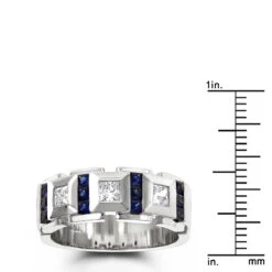 Luxurman 18K White Gold Unique Diamond And Sapphires Wedding Band For Men -Its Hot Jewelry Shop luxurman wedding rings 18k gold unique diamond and sapphires band for men rulerwh