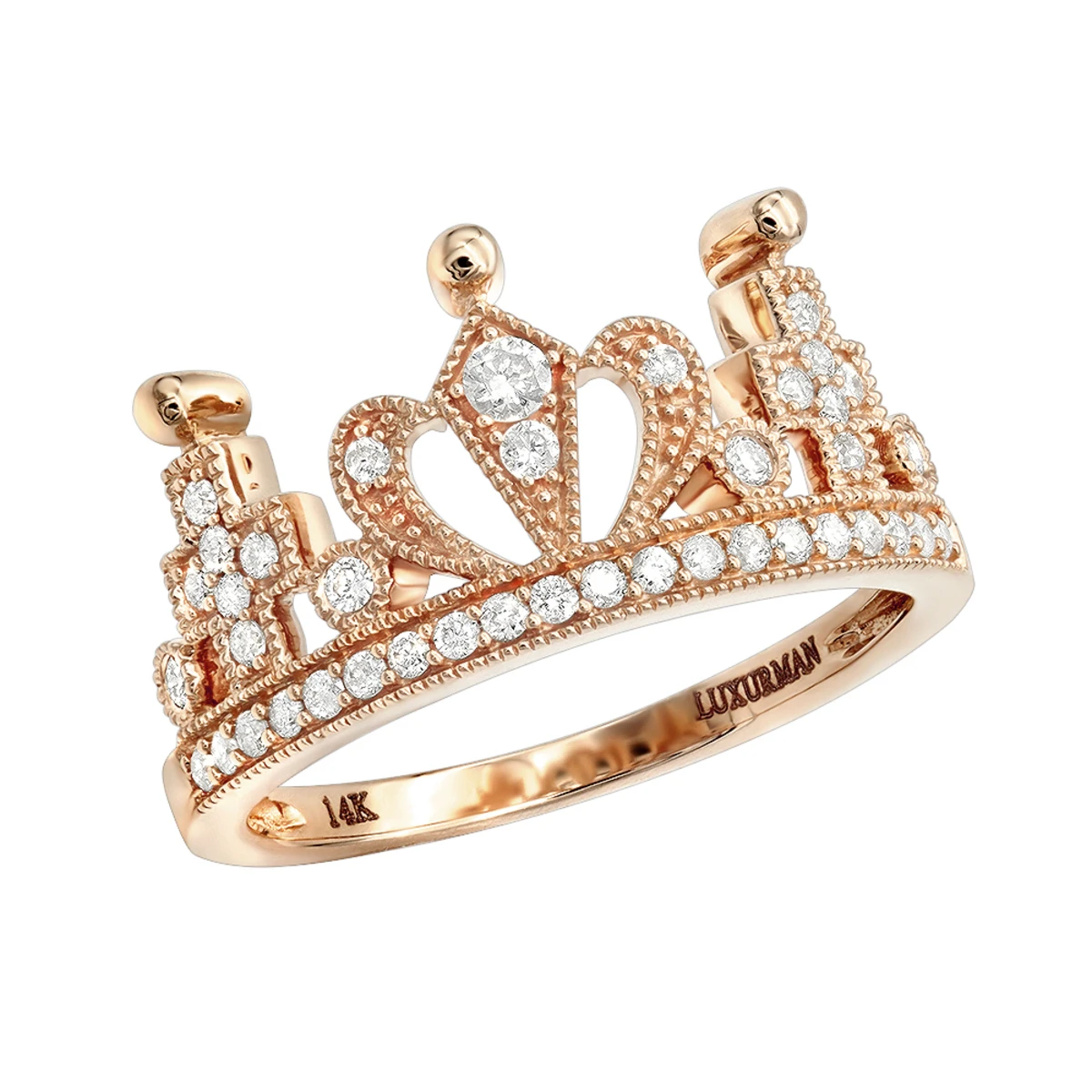 Luxurman Women's 14K Yellow Gold Queen Crown Ring With Diamonds 0.35ct 5 Luxurman Women's 14K Yellow Gold Queen Crown Ring With Diamonds 0.35ct - Image 3