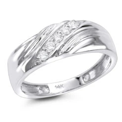 Men's 14K White Gold 5 Stone Diamond Wedding Band 0.20ct