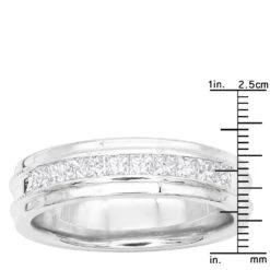 Men's 14K White Gold 10 Year Anniversary Ring 1 Carat Princess Diamonds Wedding Band -Its Hot Jewelry Shop mens 14k gold 10 year anniversary ring 1 carat princess diamonds wedding band 004894 w ruler white