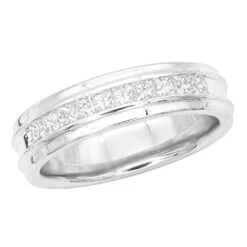 Men's 14K White Gold 10 Year Anniversary Ring 1 Carat Princess Diamonds Wedding Band