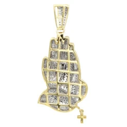 Men's 14K Yellow Gold Diamond Praying Hands Pendant With Cross 0.9ct By Luxurman -Its Hot Jewelry Shop mens 14k gold diamond praying hands pendant with cross 09ct by luxurman backye