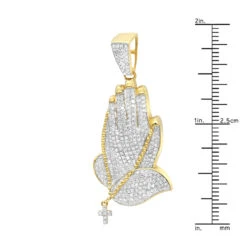 Men's 14K Yellow Gold Diamond Praying Hands Pendant With Cross 0.9ct By Luxurman -Its Hot Jewelry Shop mens 14k gold diamond praying hands pendant with cross 09ct by luxurman rulerye