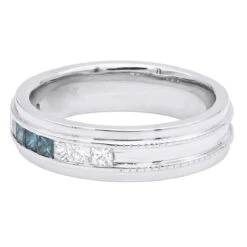 Men's 14K White Gold White Blue Diamond Wedding Band 0.98ct -Its Hot Jewelry Shop mens 14k gold white blue diamond wedding band 098ct p 6432 backwh