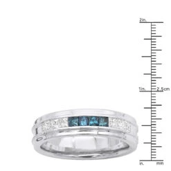 Men's 14K White Gold White Blue Diamond Wedding Band 0.98ct -Its Hot Jewelry Shop mens 14k gold white blue diamond wedding band 098ct p 6432 rulerwh
