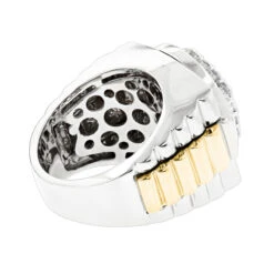 Men's Two Tone 14K White Gold Diamond Ring With Pave Round Diamonds 2.04ct -Its Hot Jewelry Shop mens 14k two tone gold diamond rolex style ring 204ct p 5913 backwh