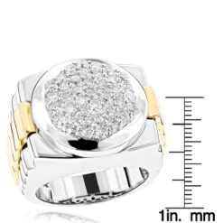 Men's Two Tone 14K White Gold Diamond Ring With Pave Round Diamonds 2.04ct -Its Hot Jewelry Shop mens 14k two tone gold diamond rolex style ring 204ct p 5913 rulerwh
