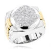 Men's Two Tone 14K White Gold Diamond Ring With Pave Round Diamonds 2.04ct -Its Hot Jewelry Shop mens 14k two tone gold diamond rolex style ring 204ct p 5913 wh