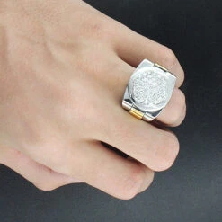 Men's Two Tone 14K White Gold Diamond Ring With Pave Round Diamonds 2.04ct -Its Hot Jewelry Shop mens 14k two tone gold diamond rolex style ring 204ct p 5913bod