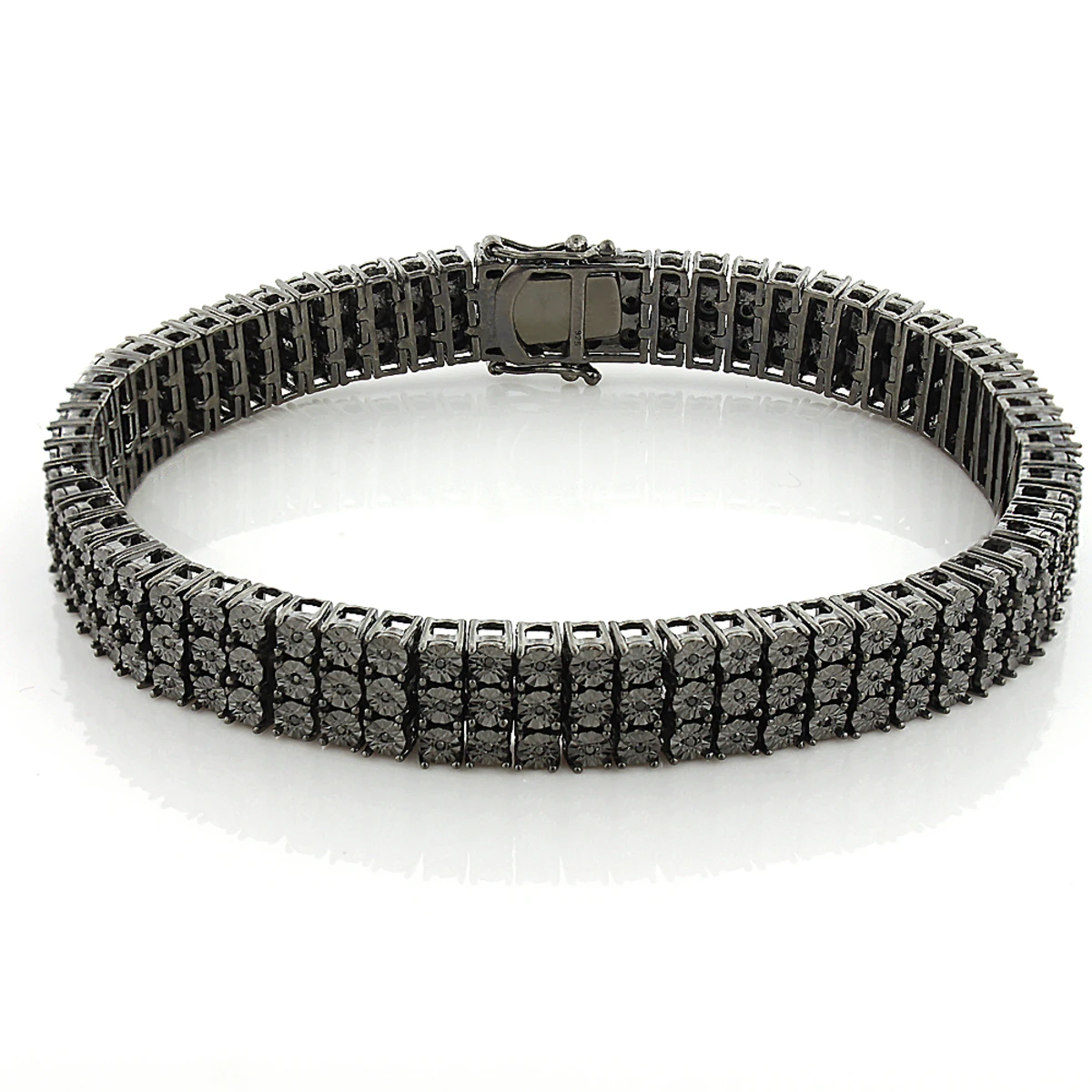 Men's 3 Row Black Diamond Bracelet 0.5ct In Sterling Silver 3 Men's 3 Row Black Diamond Bracelet 0.5ct In Sterling Silver
