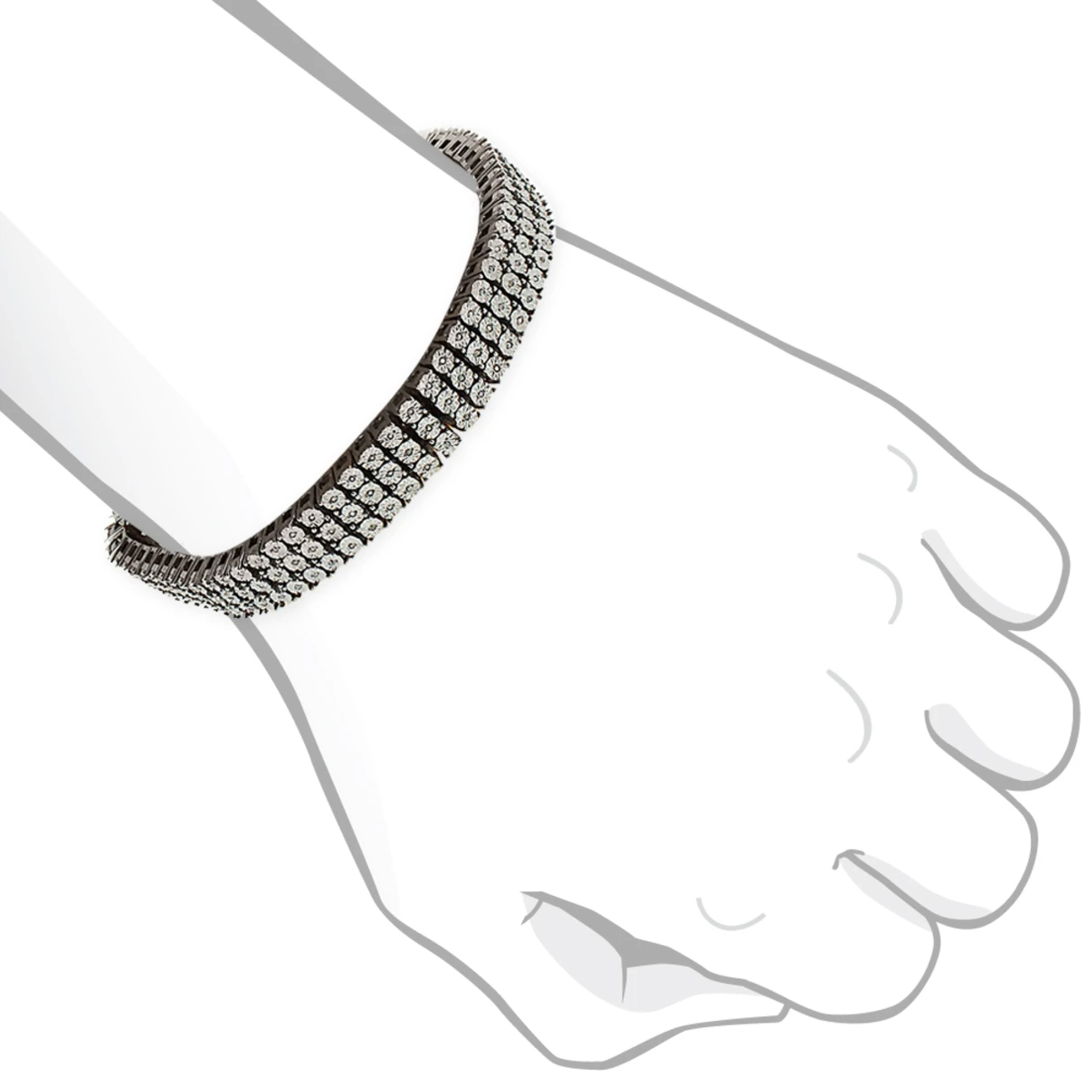 Men's 3 Row Black Diamond Bracelet 0.5ct In Sterling Silver 5 Men's 3 Row Black Diamond Bracelet 0.5ct In Sterling Silver - Image 3