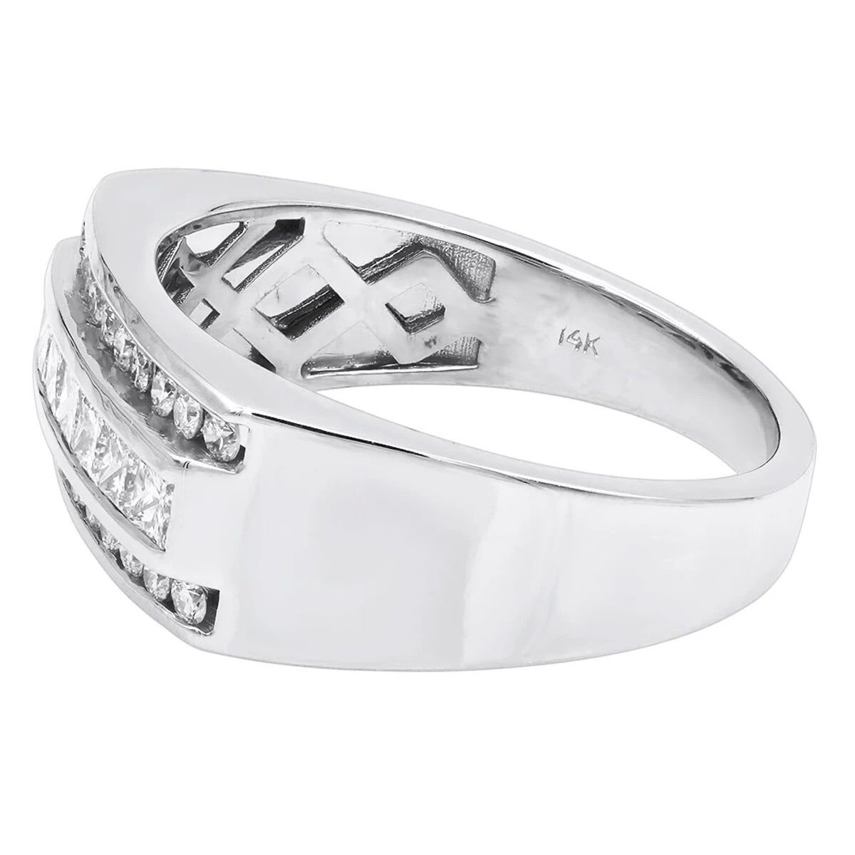 VS Round & Princess Cut Diamond Wedding Ring For Men 14K White Gold Anniversary Band 1.5ct 6 VS Round & Princess Cut Diamond Wedding Ring For Men 14K White Gold Anniversary Band 1.5ct - Image 4