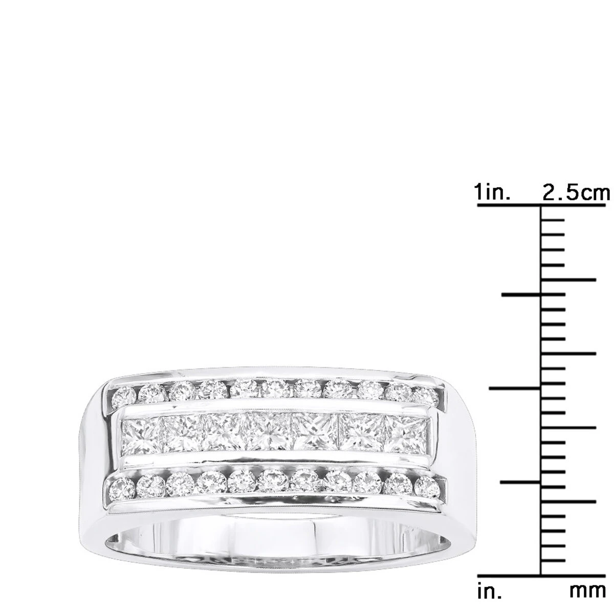 VS Round & Princess Cut Diamond Wedding Ring For Men 14K White Gold Anniversary Band 1.5ct 8 VS Round & Princess Cut Diamond Wedding Ring For Men 14K White Gold Anniversary Band 1.5ct - Image 6