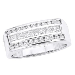 VS Round & Princess Cut Diamond Wedding Ring For Men 14K White Gold Anniversary Band 1.5ct