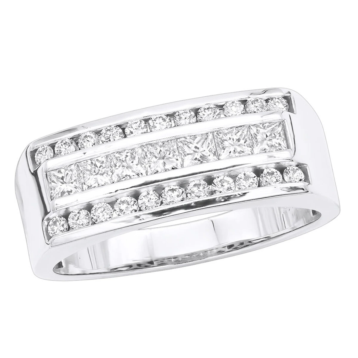 VS Round & Princess Cut Diamond Wedding Ring For Men 14K White Gold Anniversary Band 1.5ct 3 VS Round & Princess Cut Diamond Wedding Ring For Men 14K White Gold Anniversary Band 1.5ct