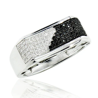 Men's Black And White Diamond Pinky Ring 0.30ct Sterling Silver 3 Men's Black And White Diamond Pinky Ring 0.30ct Sterling Silver