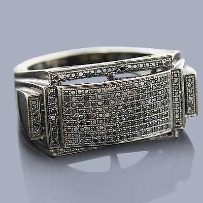 Men's Black Diamond Ring 10K Black Plated Gold 0.53ct 3 Men's Black Diamond Ring 10K Black Plated Gold 0.53ct