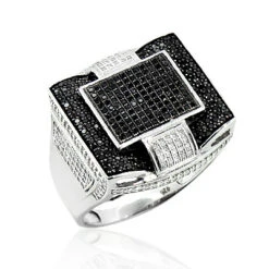 Men's Black Diamond Ring In Sterling Silver 1.30ct