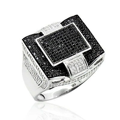 Men's Black Diamond Ring In Sterling Silver 1.30ct 3 Men's Black Diamond Ring In Sterling Silver 1.30ct