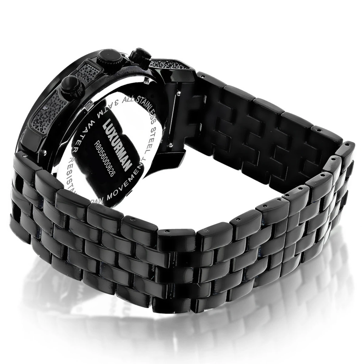 Luxurman Designer Men's Black Diamond Watch 2.5 Carats 4 Luxurman Designer Men's Black Diamond Watch 2.5 Carats - Image 2