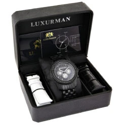 Luxurman Designer Men's Black Diamond Watch 2.5 Carats 10 Luxurman Designer Men's Black Diamond Watch 2.5 Carats -Its Hot Jewelry Shop mens black diamond watch luxurman designer watches 25 carats box