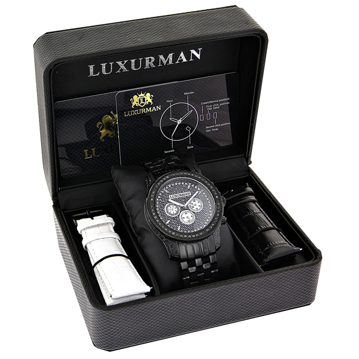 Luxurman Designer Men's Black Diamond Watch 2.5 Carats 6 Luxurman Designer Men's Black Diamond Watch 2.5 Carats - Image 4