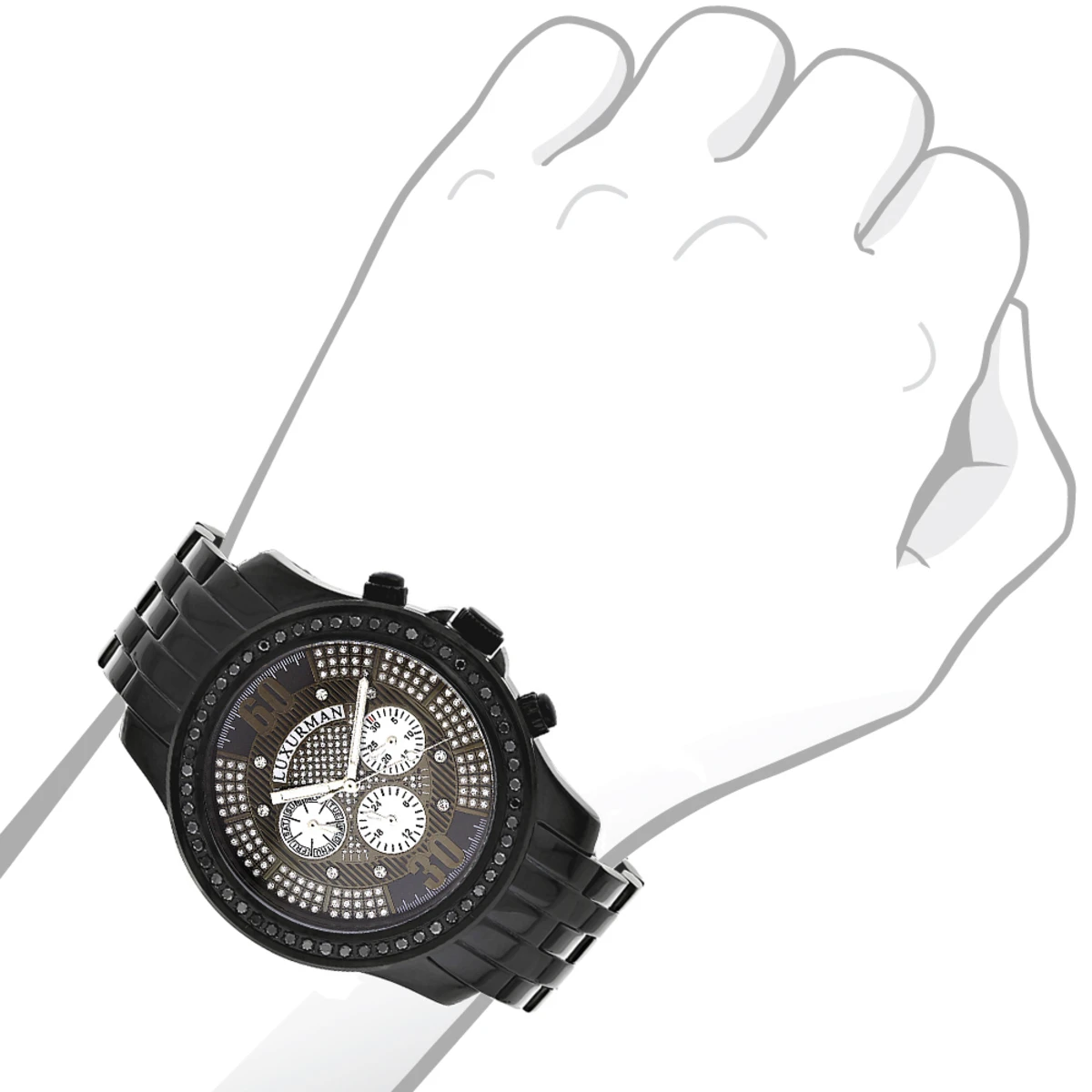 Men's Black Diamond Watch By LUXURMAN 2.25ct 6 Men's Black Diamond Watch By LUXURMAN 2.25ct - Image 4