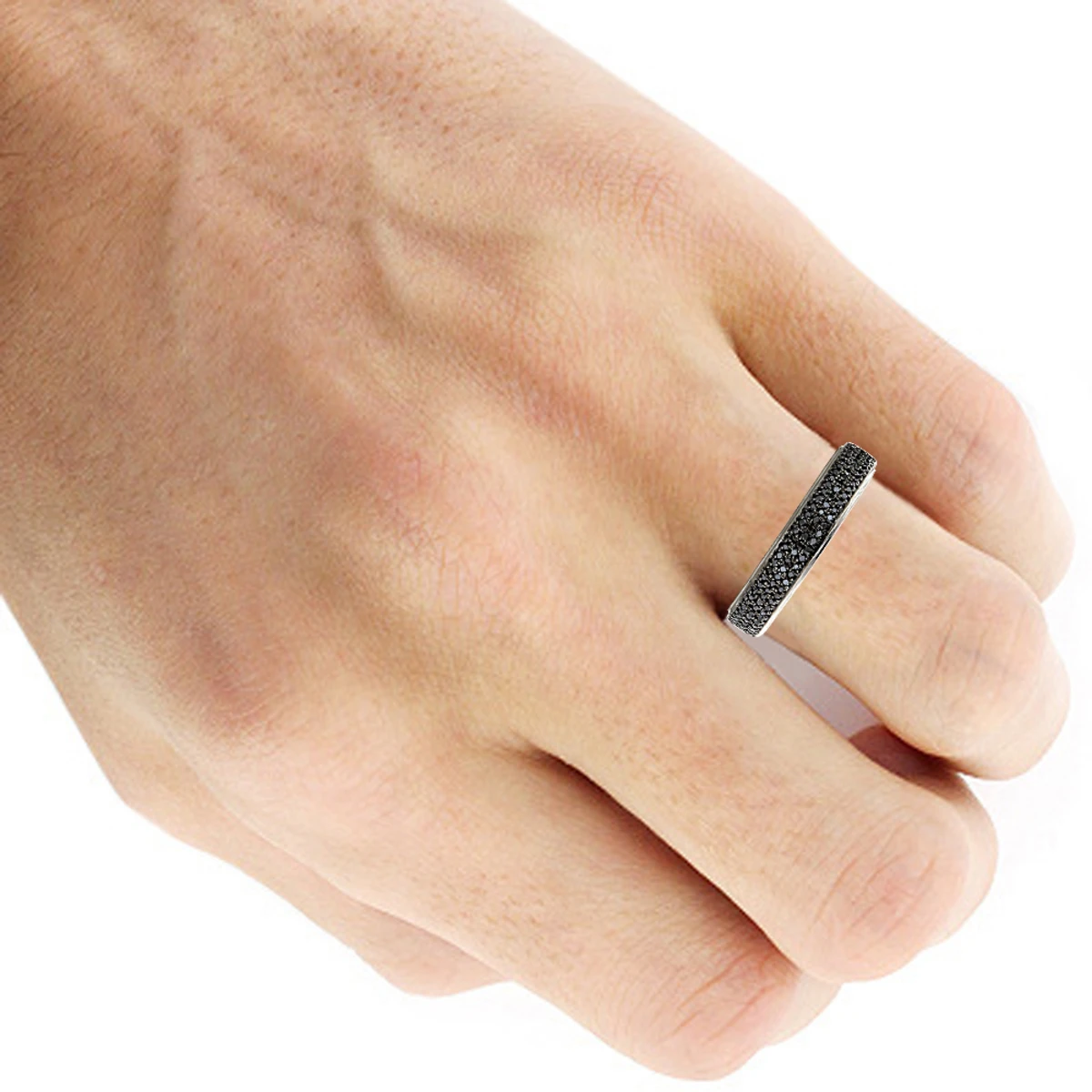 Men's Black Diamond Wedding Band 0.6ct 14K White Gold Pave Diamonds Ring 4 Men's Black Diamond Wedding Band 0.6ct 14K White Gold Pave Diamonds Ring - Image 2