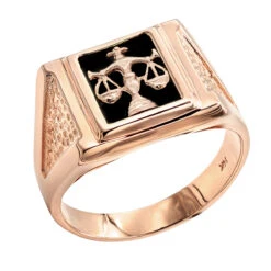 Men's Black Onyx 14K Yellow Gold Libra Scales Ring -Its Hot Jewelry Shop mens black onyx rings 14k white gold libra scales ring p 6349 ro