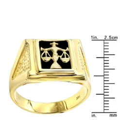 Men's Black Onyx 14K Yellow Gold Libra Scales Ring -Its Hot Jewelry Shop mens black onyx rings 14k white gold libra scales ring p 6349 rulerye