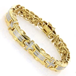 Men's Diamond Cross Bracelet 0.30ct Yellow Gold Plated Silver