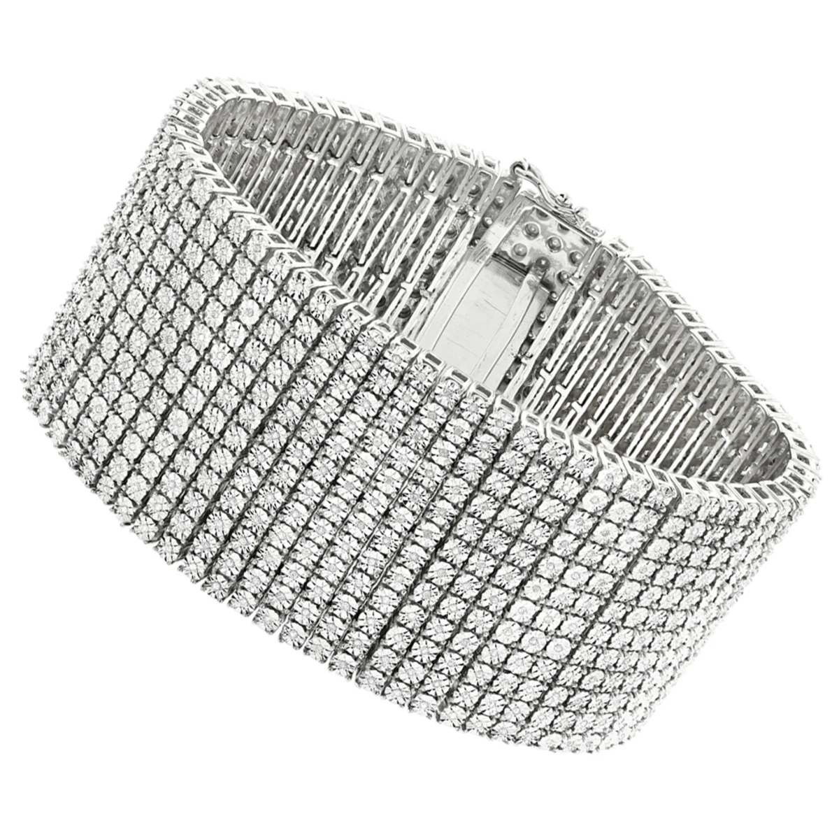 Sterling Silver Men's Diamond Cuff 2 Carat 12 Row Tennis Bracelet 3 Sterling Silver Men's Diamond Cuff 2 Carat 12 Row Tennis Bracelet