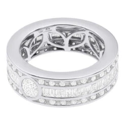 Men's Diamond Eternity Band 18K Yellow Gold Ring Baguette & Round Diamonds 4.5ct -Its Hot Jewelry Shop mens diamond eternity band 18k gold ring baguette round diamonds 45ct 100659 back white