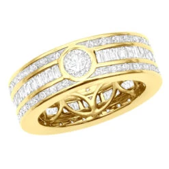 Men's Diamond Eternity Band 18K Yellow Gold Ring Baguette & Round Diamonds 4.5ct