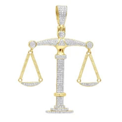 Men's Diamond Pendant | 3.25in Large 10K Yellow Gold Libra Pendant 3 Carats