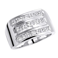 Men's Diamond Ring 18K White Gold 2.62ct Princess Cut Diamonds