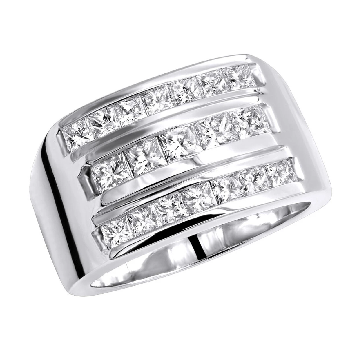 Men's Diamond Ring 18K White Gold 2.62ct Princess Cut Diamonds 3 Men's Diamond Ring 18K White Gold 2.62ct Princess Cut Diamonds