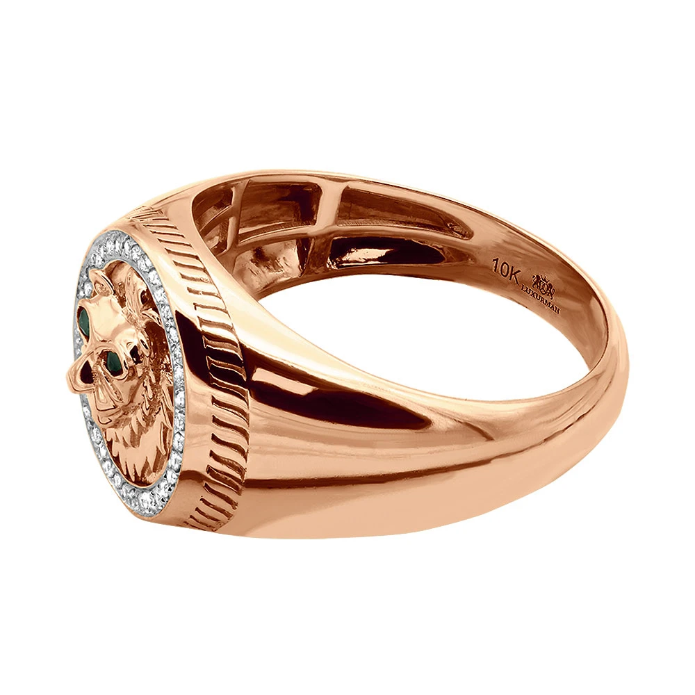 Men's Diamond Ring 10K Yellow Gold Lion Head Damond And Emerald Pinky Ring 8 Men's Diamond Ring 10K Yellow Gold Lion Head Damond And Emerald Pinky Ring - Image 6