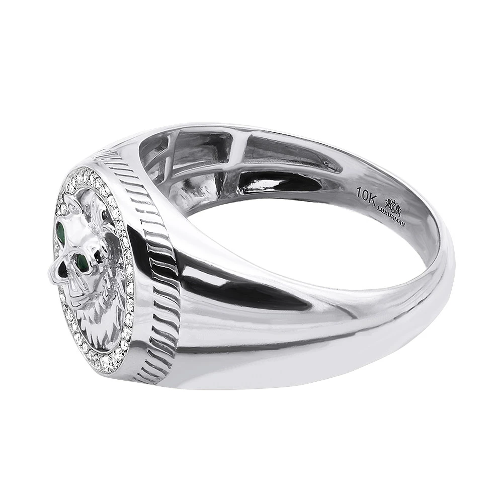 Men's Diamond Ring 10K Yellow Gold Lion Head Damond And Emerald Pinky Ring 6 Men's Diamond Ring 10K Yellow Gold Lion Head Damond And Emerald Pinky Ring - Image 4